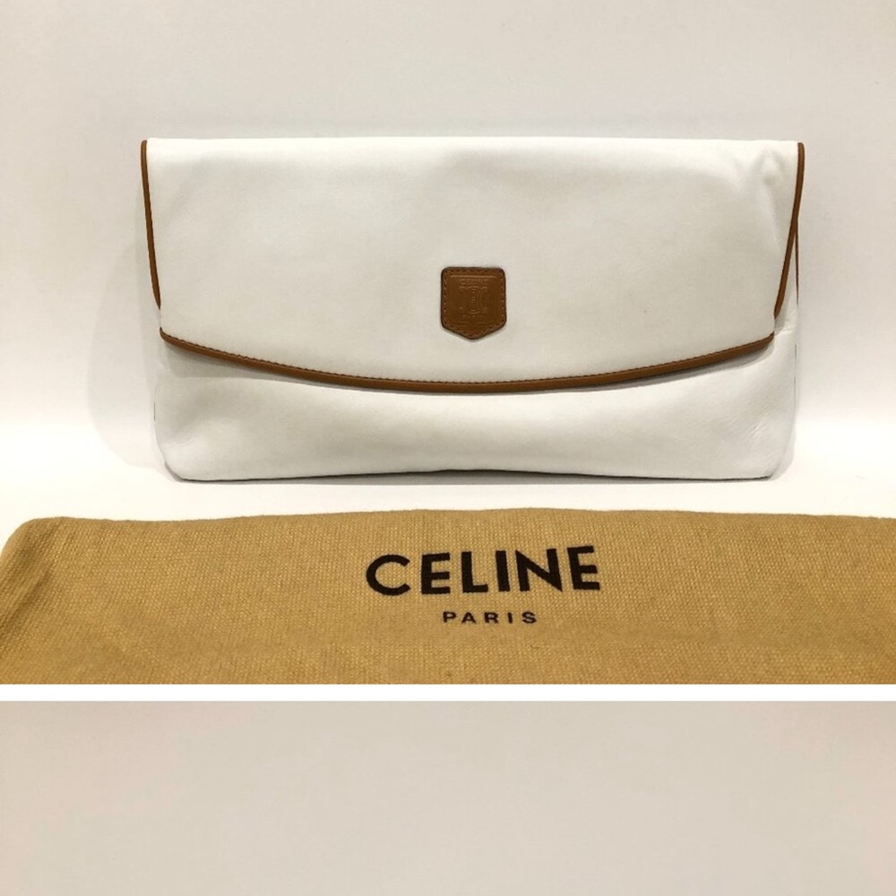 Celine White and Tan Leather Clutch
